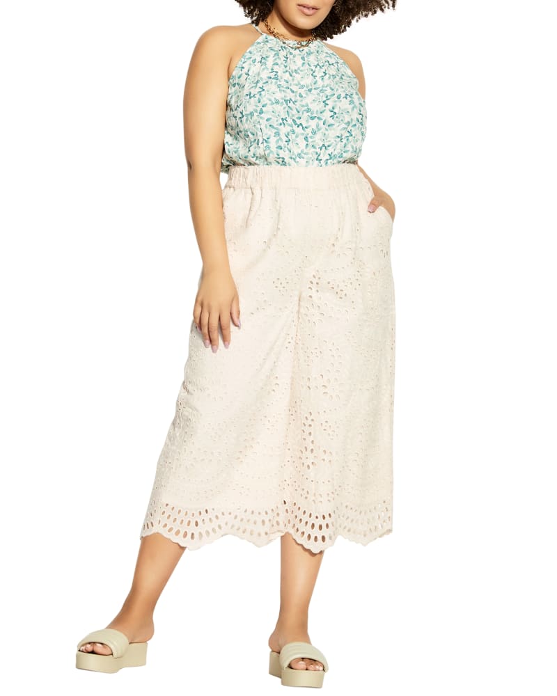 Front of a model wearing a size L PANT OLIVIA in Cream by City Chic. | dia_product_style_image_id:287993